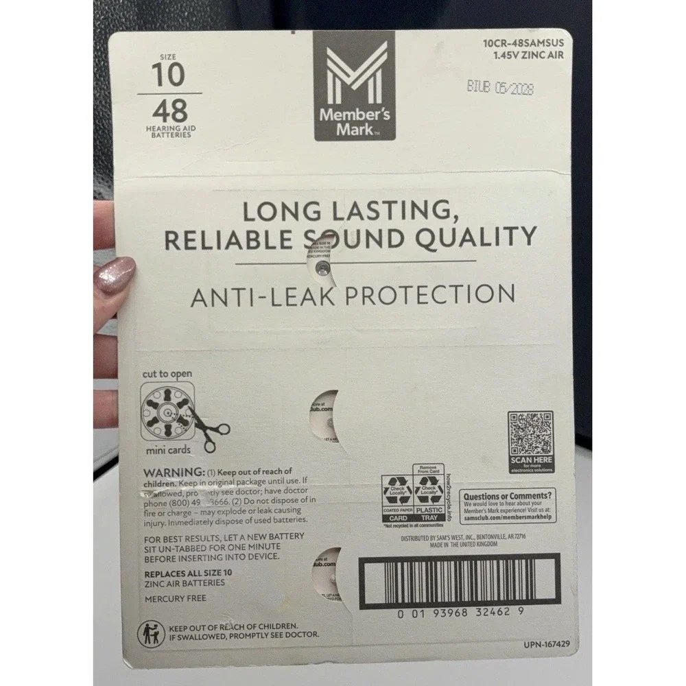 Member's Mark Hearing Aid Batteries, Size 10, Yellow Tab, 48 Count